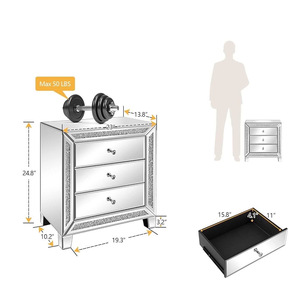 クリスタル付きミラーナイトスタンド BEDSIDE TABLE クリスタル付きミラーナイトスタンド BEDSIDE TABLE クリスタル